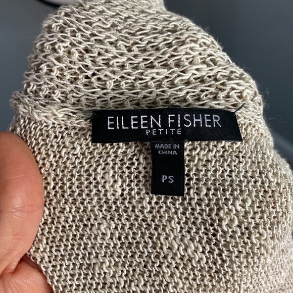 Eileen Fisher Petite Linen Green Quarter Sleeve Blouse Cardigan - Picture 6 of 7